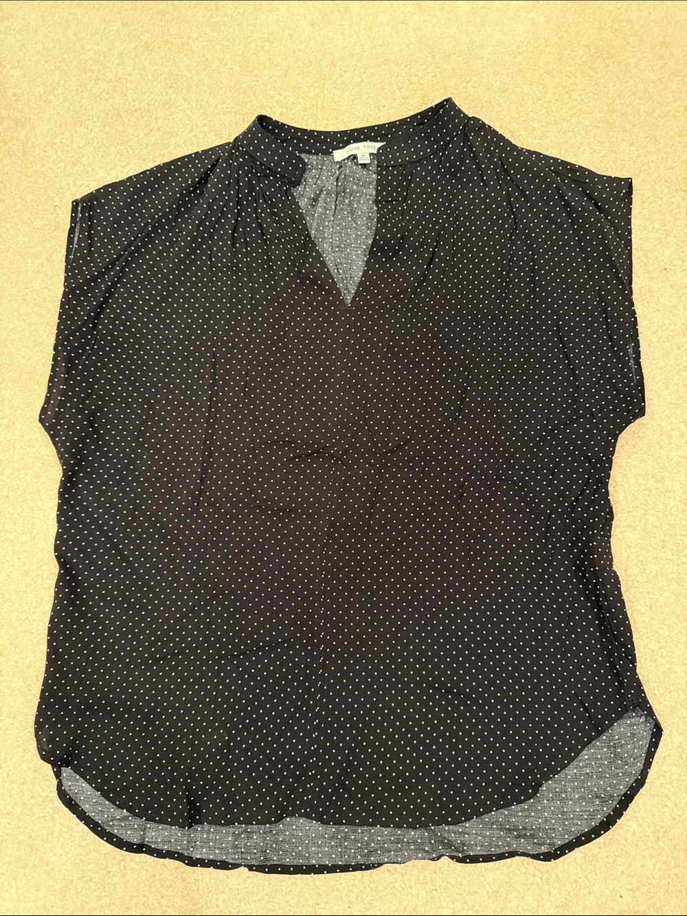 Love Tree Black Polka Dot Split V-Neck Cap Sleeve Blouse